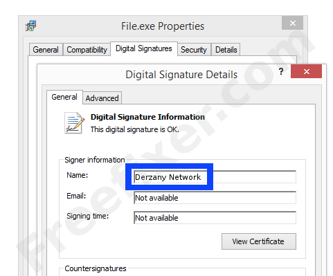 Screenshot of the Derzany Network certificate